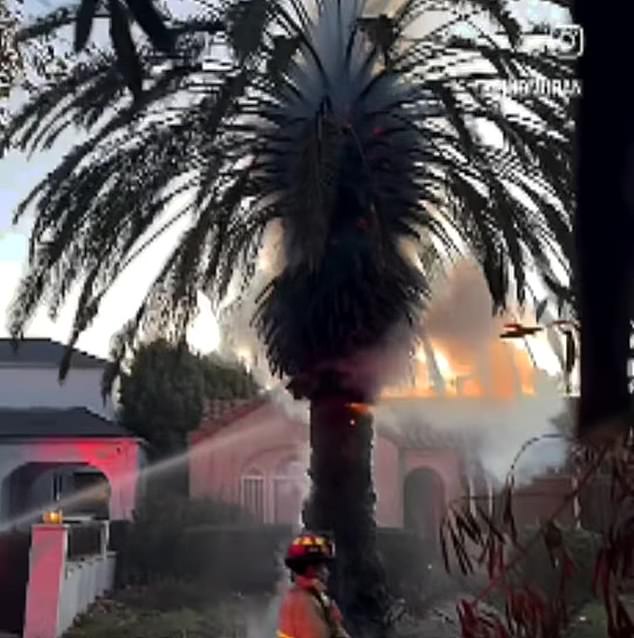 Ross revealed a woman used his neighbor's hose to contain the fire shortly after it started. She noticed the flames while walking by and contained the fire until firefighters arrived