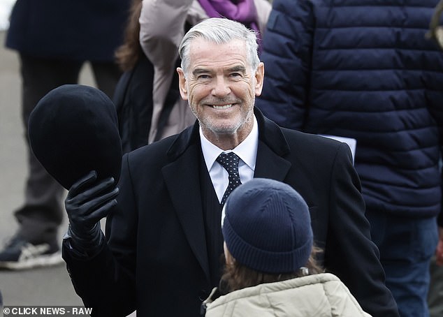 Also seen on set were former James Bond , Pierce Brosnan , 71, who stars as Maeve¿s husband Conrad Harrigan