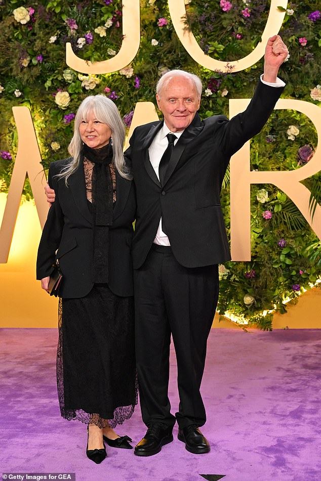 Anthony Hopkins was supported by his wife Stella Arroyave as he attended his attended the Joy Awards in Saudi Arabia on Saturday