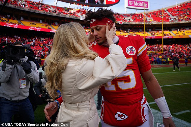 Brittany Mahomes was seen wishing husband Patrick luck before the Chiefs-Texans game