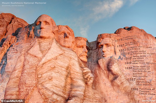 Aside from the presidents' torsos, on the right there was also to be a listing of nine most important events in American history