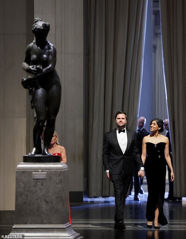 Vice President-elect JD Vance and his wife Usha were also spotted walking in, dressed to the nines at the Vice President's Dinner in DC