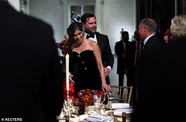 JD Vance and his wife, Usha Vance, share a nice moment as they attend the vice president's dinner ahead of the inauguration