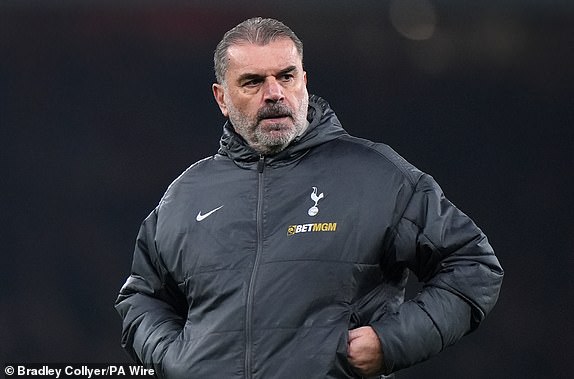 Tottenham Hotspur manager Ange Postecoglou following defeat in the Premier League match at the Emirates Stadium, London. Picture date: Wednesday January 15, 2025. PA Photo. See PA story SOCCER Arsenal. Photo credit should read: Bradley Collyer/PA Wire.RESTRICTIONS: EDITORIAL USE ONLY No use with unauthorised audio, video, data, fixture lists, club/league logos or "live" services. Online in-match use limited to 120 images, no video emulation. No use in betting, games or single club/league/player publications.