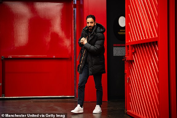 MANCHESTER, ENGLAND - JANUARY 19: Head Coach Ruben Amorim of Manchester United arrives ahead of the Premier League match between Manchester United FC and Brighton & Hove Albion FC at Old Trafford on January 19, 2025 in Manchester, England. (Photo by Ash Donelon/Manchester United via Getty Images)