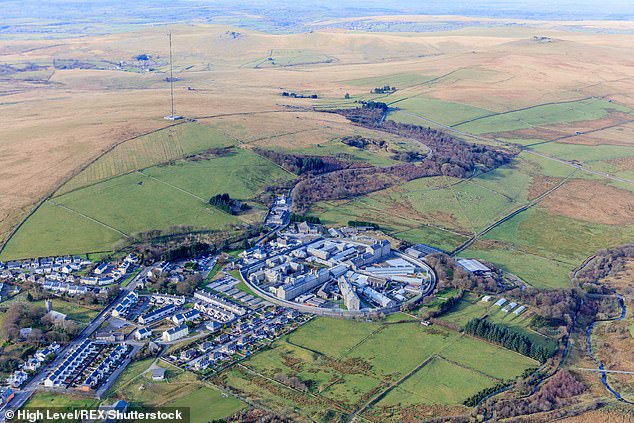 Pictured: An aerial view of HMP Dartmoor on Tavistock Rd, Princetown, which was home to around 682 inmates before its temporary closure in 2024