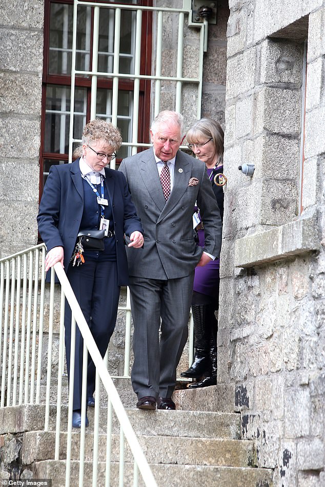 Pictured: The then Prince Charles visiting HMP Dartmoor accompanied by Governor Bridie Oakes-Richard in 2017