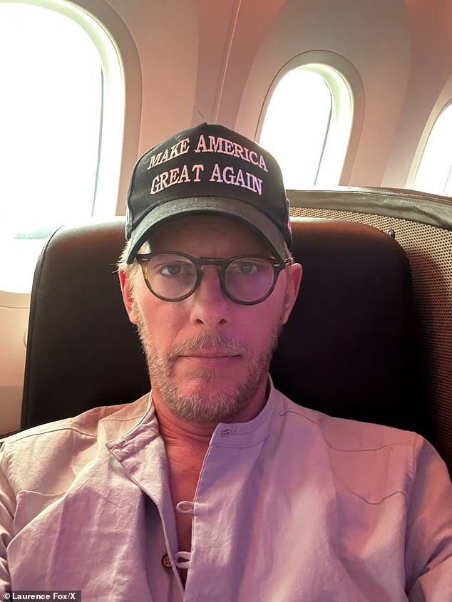 Laurence Fox was on the same flight as Suella Braverman and was also wearing his MAGA hat