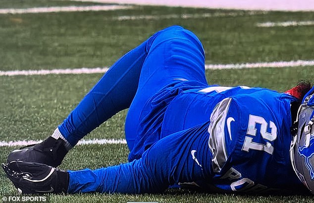 Amik Robertson's mangled left arm is seen after a first-quarter tackle went awry in Detroit