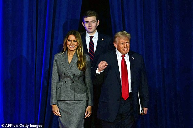 Behind this Melania 2.0, the Mail has been exclusively told, is a new resolve. Melania wants control and what, she believes, she deserves. (Melania, Barron and Donald are pictured on election night).