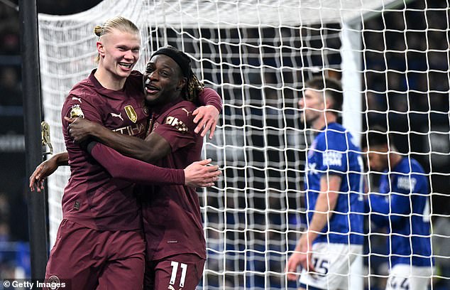 Erling Haaland celebrated his historic new Manchester contract with his 17th league goal of the season