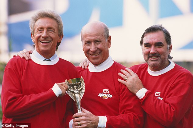 Law completed United's fearsome front line of the 1960s alongside Sir Bobby Charlton (middle) and George Best (right)