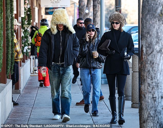 The nepobabies were joined in the Colorado mountain town by Oliver Peoples collaborator Fai Khadra (L, pictured last Wednesday), Hailey's husband Justin Bieber, and Kendall's younger sister Kylie Jenner