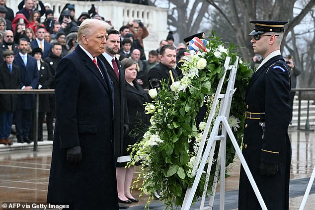 Donald Trump lays a wreath at the Tomb of the Unknown Soldier at Arlington National Cemetery in Arlington