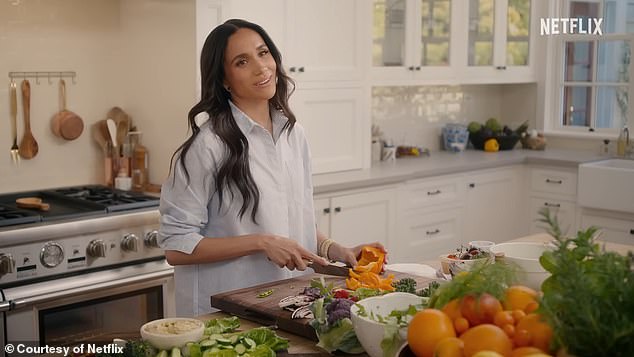 As Meghan attempts to rescue their floundering money-making ventures with a new Netflix cookery and gardening series – With Love, Meghan – the timing of Vanity Fair’s broadside couldn’t have been worse for her ‘rebrand’.