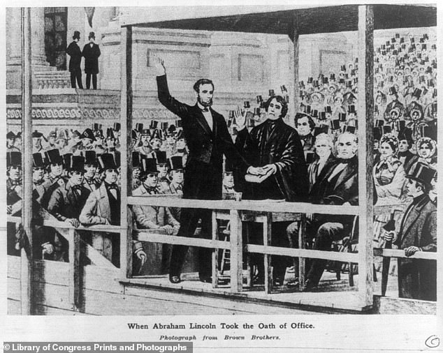 Lincoln can be seen taking the Oath of Office during his first inauguration on March 4,1861