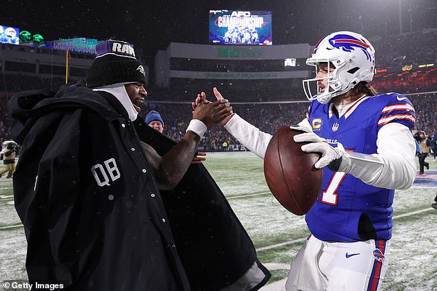 The two quarterbacks embraced after the game as Buffalo moved onto the next round