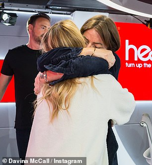 In the London studio, the presenter, 54, was greeted by close pals Amanda Holden, Davina McCall and Ashley Roberts