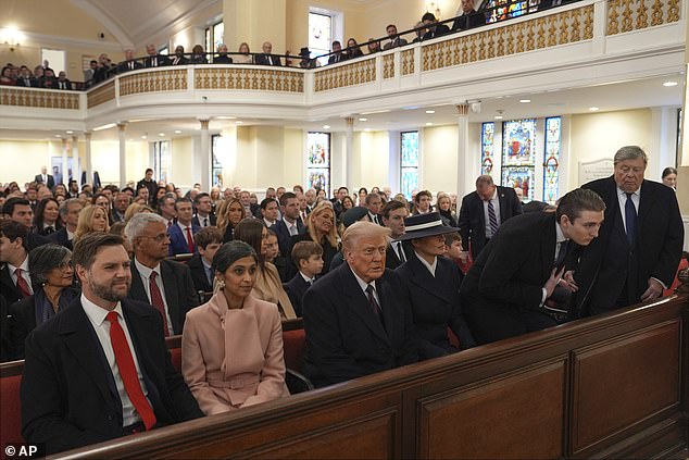 President-elect Donald Trump, Melania Trump and Barron Trump, Victor Knavs arrive for a service at St. John's Church - at left are Vice President-elect JD Vance and Usha Vance