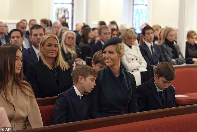 Ivanka seated in St. John's Church with her three children, Arabella, Joseph and Theodore