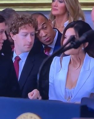 In a widely shared video on social media, Zuckerberg can be seen glancing down at Sanchez, who wore a bold outfit which consisted of white lace lingerie to the service