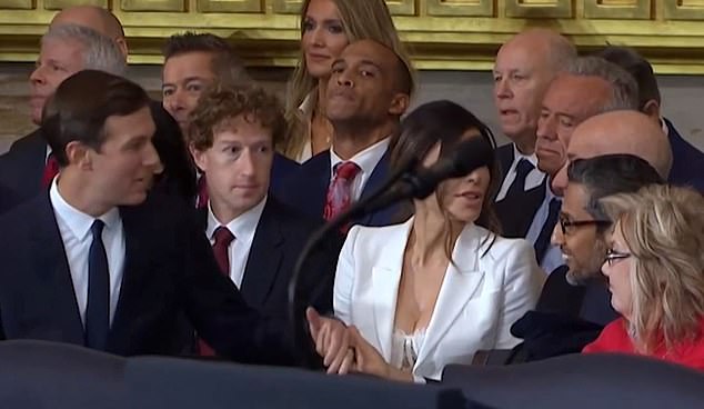 In a widely shared video on social media, Zuckerberg can be seen glancing down at Sanchez, who wore a bold outfit which consisted of white lace lingerie to the service