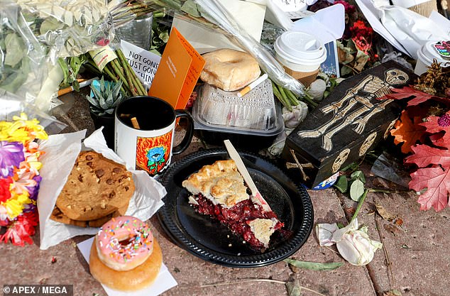 Slices of pie, donuts and cigarettes were seen alongside tributes to Lynch