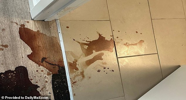 Blood both inside the bathroom, and pooled on the floor outside the door where his head was found