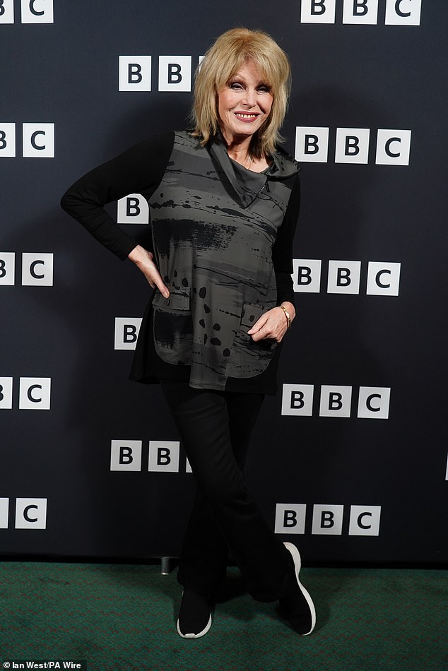 Dame Joanna Lumley, 78, pictured at a BBC screening in London yesterday, says she has no problems playing an aged, bearded witch in The Addams Family spin-off, Wednesday