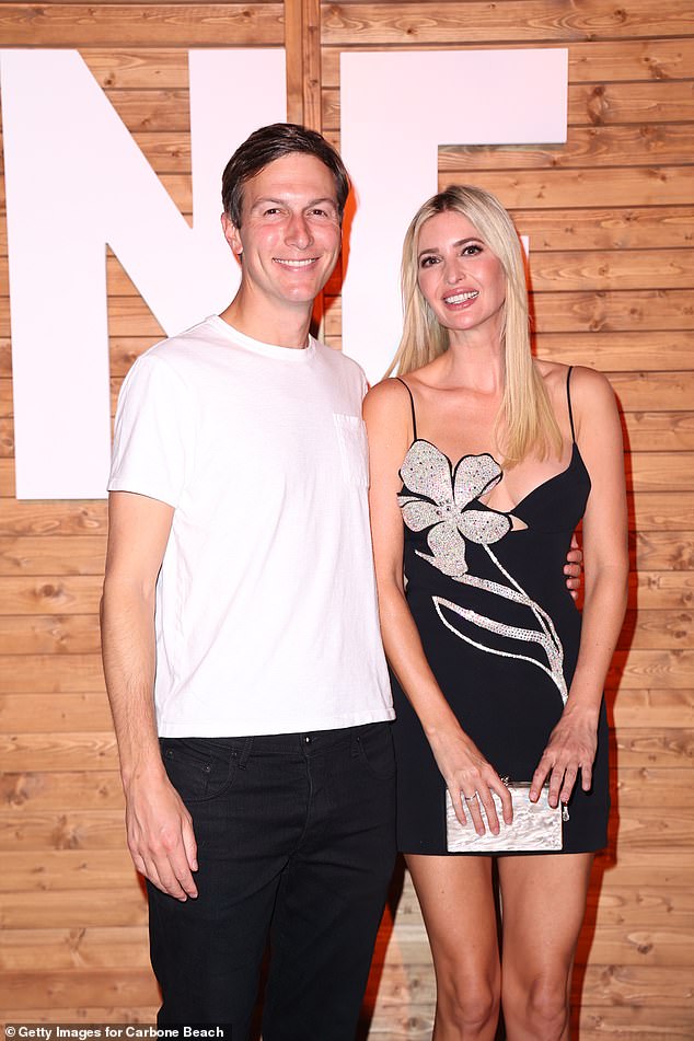 Ivanka has in past endorsed the Democratic party - but following her father's foray into politics proclaimed to be a staunch 'proud Trump Republican' who along with her husband worked as a senior advisor in his first administration. Pictured with her husband Jared in 2022