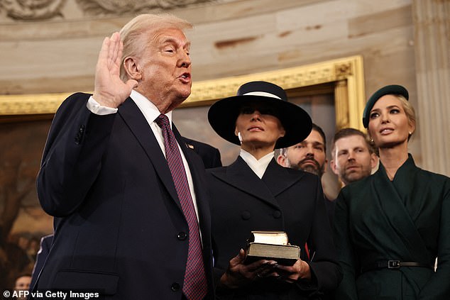 Donald with his wife Melania and daughter Ivanka during inauguration ceremonies in the Rotunda of the U.S. Capitol this week