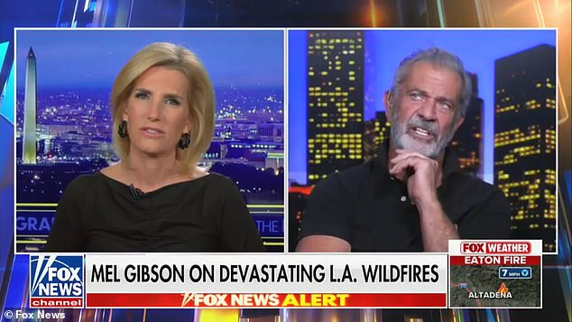 Gibson first discovered his Malubi home had been consumed by fire on January 10 and has since opened up to Fox host Laura Ingraham (pictured) about the tragedy