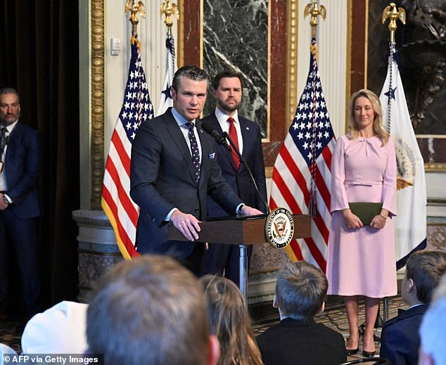 Speaking after the swearing in, Hegseth thanked President Trump and described the job as an 'honor of a lifetime'