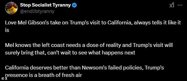 Others praised the actor's take and even called Trump's arrival 'a breath of fresh air' after the president visited the Golden State to address the ongoing wildfires