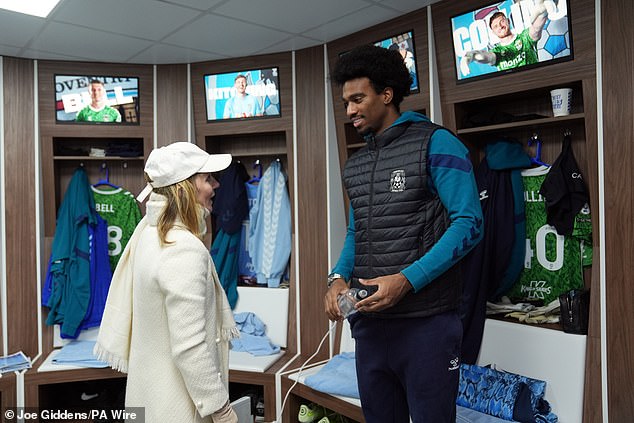 Geri was also snapped Coventry City goalkeeper Oliver Dovin before the match kicked off, with his team eventually going on to win 2-1