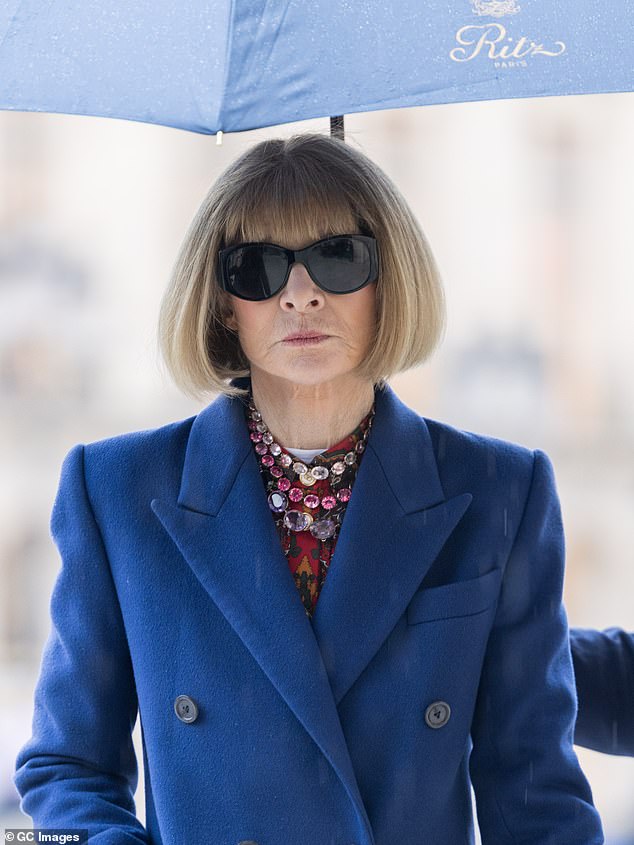 The legendary Vogue editor, 75, arrived at a menswear show in the French capital in the smart getup and wore her signature sunglasses to boot