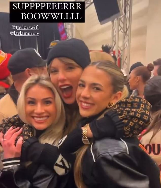 Swift partied with fellow WAGs Macie Bozeman (left) and Layla Murray (right) afterwards