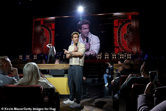 Jackman, 56, who had initially refrained from publicly defending Reynolds, 48, over fears for his own image, invited his pal on stage for his new show in New York on Friday (pictured)