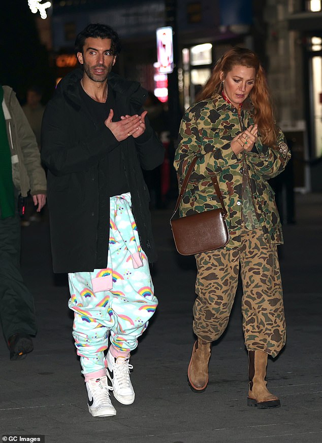 Justin Baldoni and Blake Lively are seen on the set of 'It Ends with Us' on January 12, 2024 in Jersey City, New Jersey