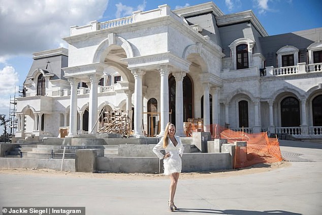 The 58-year-old socialite posted a short clip to her Instagram account on Sunday that showed a massive section of the palatial estate, which has been valued at $100M. Construction began in 2004; pictured years earlier