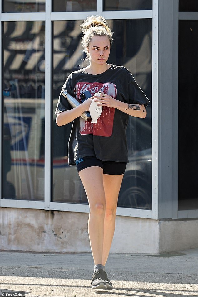 Cara Delevingne went makeup free as she left a work out session at her gym in West Hollywood on Monday