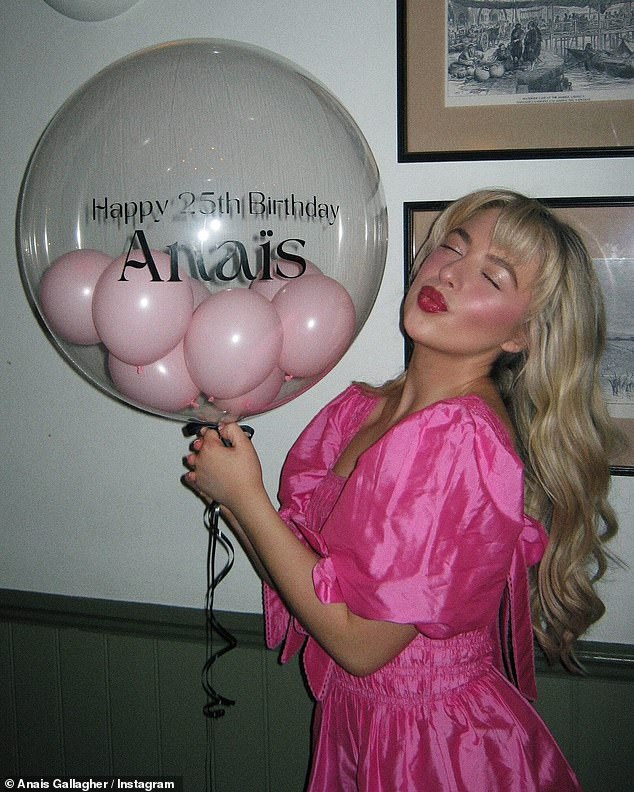 Anais Gallagher looked sensational in a vintage hot pink party dress as she celebrated her 25th birthday in Instagram snaps on Tuesday