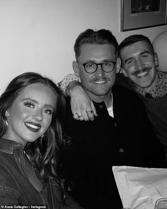 The birthday girl was joined by her rarely-seen boyfriend Callum Scott Howells (R) as he beamed in a black and white snap alongside their other pals