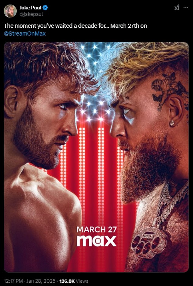 Max will be streaming the brothers' fight on march 27, according to a tweet from Jake Paul