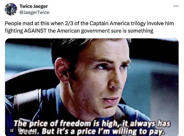 Other fans pointed out that earlier Captain America films showed the character ¿ then played by Chris Evans ¿ showing skepticism toward the American government that was ultimately shown to be warranted