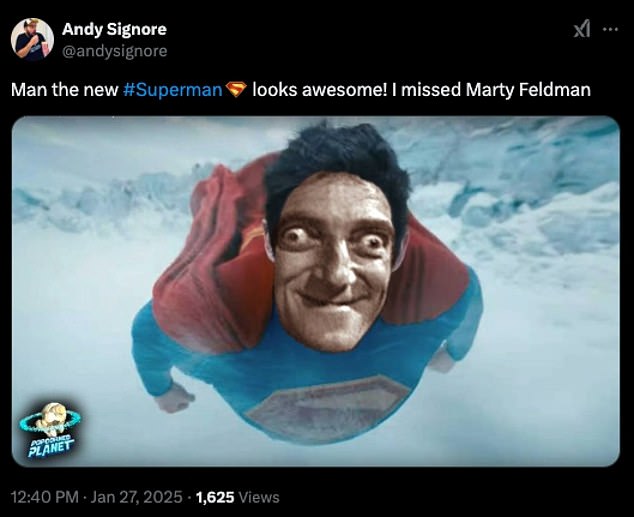 The clip sparked a frenzy of memes, with fans photoshopping different faces onto Superman