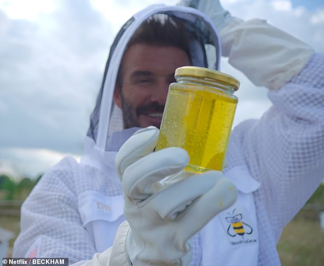 Once cheekily dubbed his 'sticky stuff' by wife Victoria, David has been collecting his 'Golden Beez' honey at their Costwolds family home since lockdown