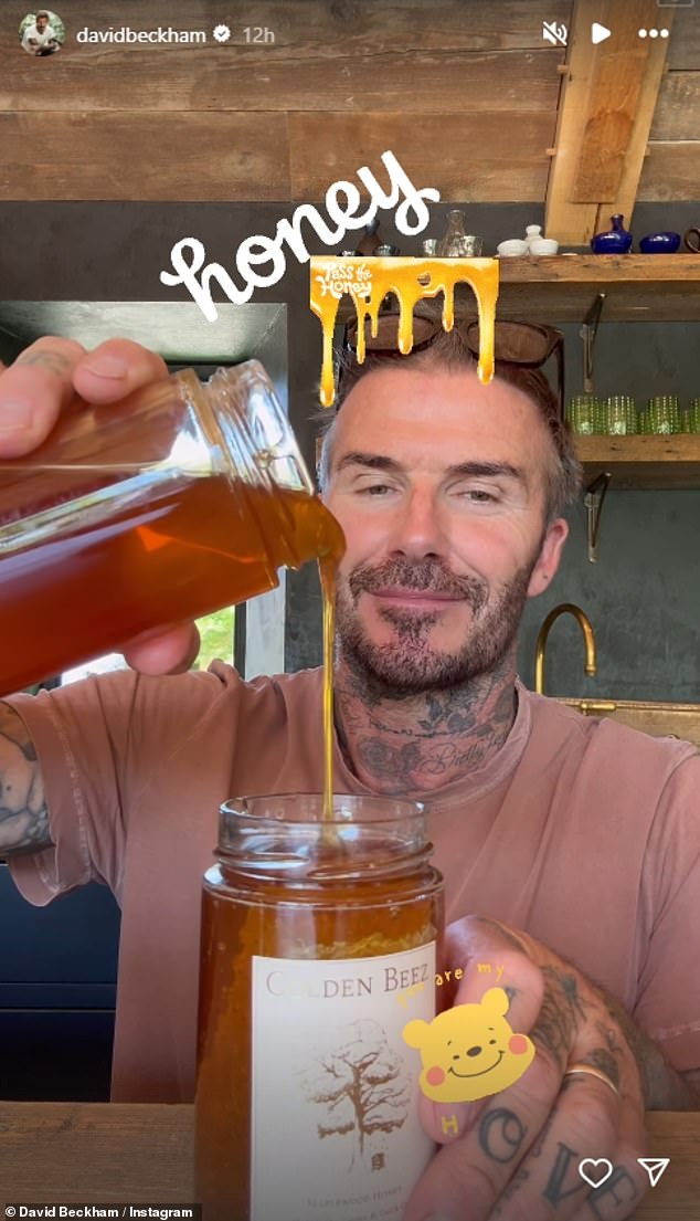 David Beckham got back to his homesteading on Tuesday as he took to packaging up his homemade honey - which he shared on Instagram