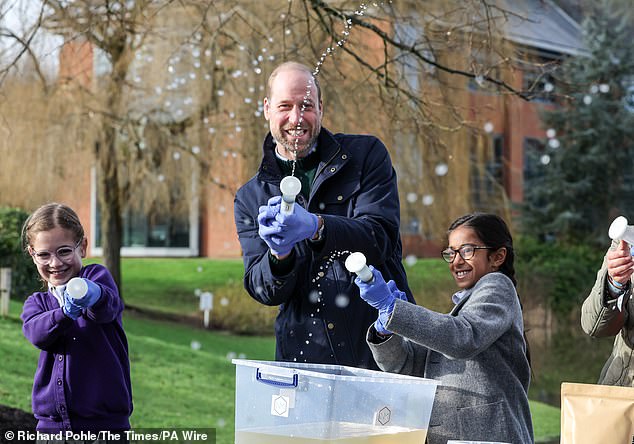 And the royal playfully turned the tables on the media, joyfully dousing them with the water collected and declaring: 'This is, like, the best day of my life!'