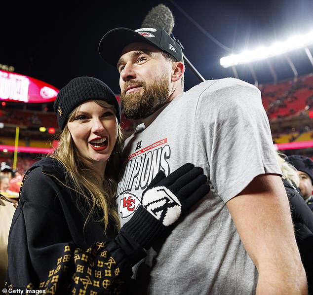 Travis Kelce, pictured here on January 26, was shocked this week when he learned something new about girlfriend Taylor Swift